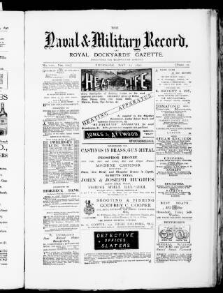 cover page of Naval & Military Record and Royal Dockyards Gazette published on May 22, 1890