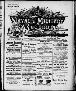 cover page of Naval & Military Record and Royal Dockyards Gazette published on November 2, 1899