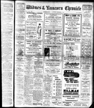 cover page of Widnes & Runcorn Chronicle published on November 2, 1929