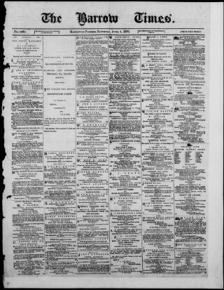 cover page of Barrow Times published on April 1, 1876