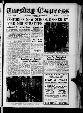 cover page of Tuesday Express published on April 1, 1958