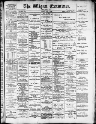 cover page of Wigan Examiner published on April 1, 1898
