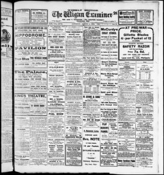 cover page of Wigan Examiner published on August 2, 1919