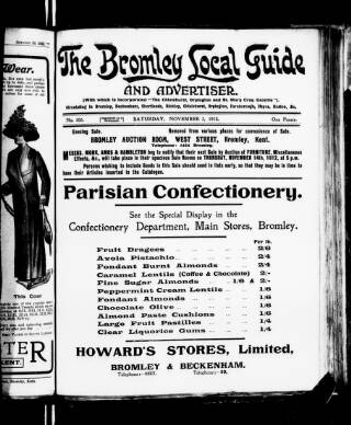 cover page of Bromley Local Guide and Advertiser published on November 2, 1912