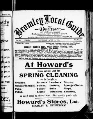 cover page of Bromley Local Guide and Advertiser published on April 1, 1916