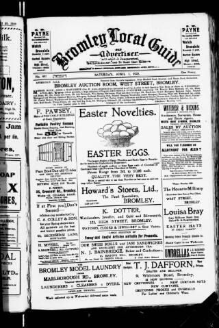 cover page of Bromley Local Guide and Advertiser published on April 1, 1922