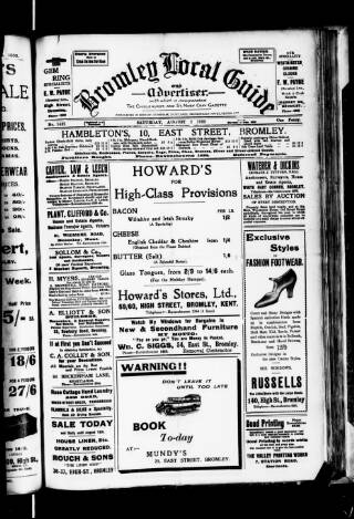 cover page of Bromley Local Guide and Advertiser published on August 2, 1930