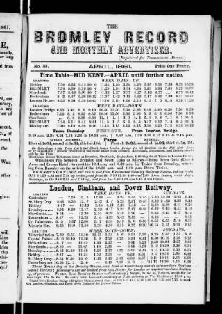 cover page of Bromley Record and Monthly Advertiser published on April 1, 1861