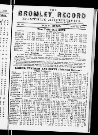 cover page of Bromley Record and Monthly Advertiser published on May 1, 1862