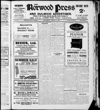 cover page of Norwood Press and Dulwich Advertiser published on August 2, 1924