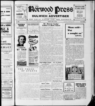 cover page of Norwood Press and Dulwich Advertiser published on May 22, 1942