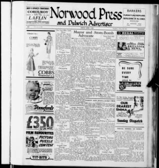 cover page of Norwood Press and Dulwich Advertiser published on April 1, 1949