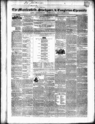 cover page of Macclesfield, Stockport, & Congleton Chronicle published on May 22, 1847