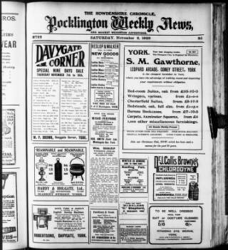 cover page of Howdenshire Chronicle published on November 2, 1929