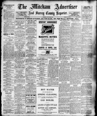 cover page of Mitcham Advertiser published on May 22, 1924