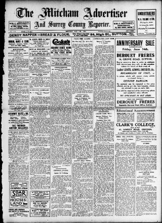 cover page of Mitcham Advertiser published on June 13, 1929