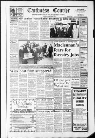 cover page of Caithness Courier published on November 2, 1988