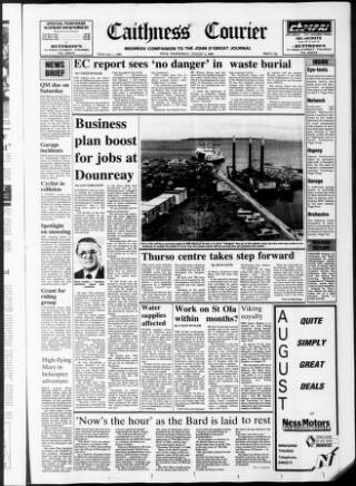 cover page of Caithness Courier published on August 2, 1989
