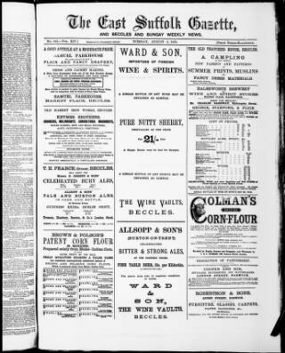 cover page of East Suffolk Gazette published on August 2, 1870