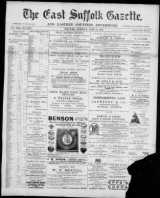 cover page of East Suffolk Gazette published on June 15, 1897