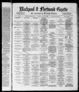 cover page of Blackpool Gazette published on June 13, 1890