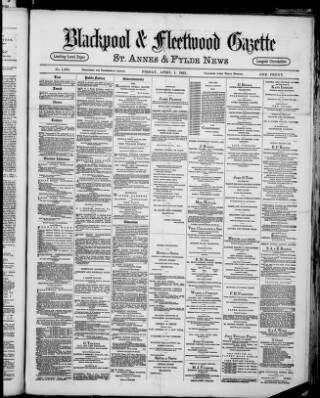 cover page of Blackpool Gazette published on April 1, 1892