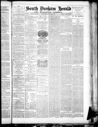cover page of South Durham Herald published on April 25, 1891
