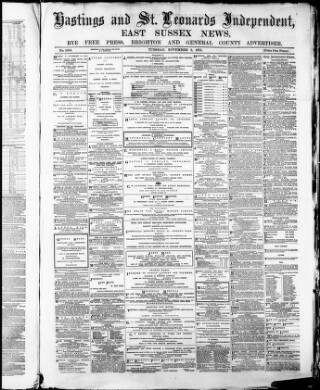 cover page of Hastings and Bexhill Independent published on November 2, 1875