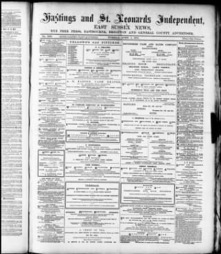 cover page of Hastings and Bexhill Independent published on April 1, 1879