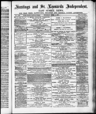cover page of Hastings and Bexhill Independent published on April 1, 1886