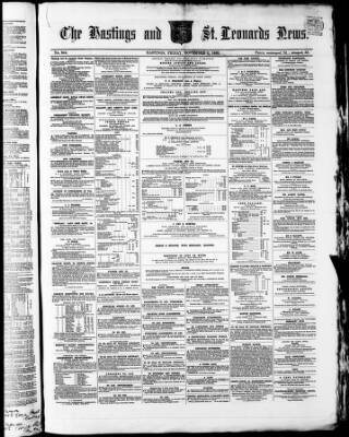 cover page of Hastings and St. Leonards News published on November 2, 1860