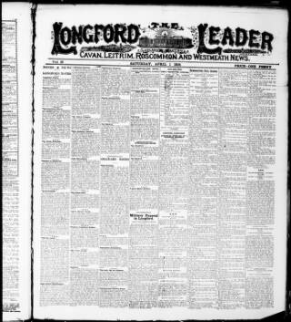 cover page of Longford Leader published on April 1, 1916
