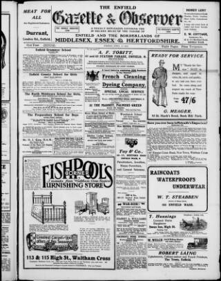 cover page of Enfield Gazette published on April 12, 1918