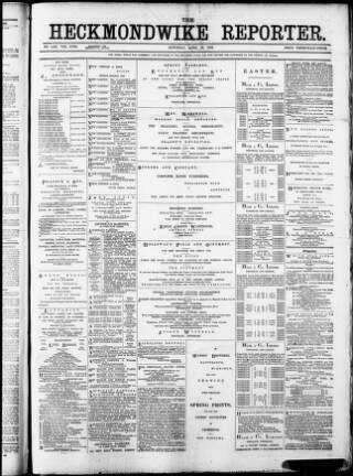 cover page of Heckmondwike Reporter published on April 20, 1889