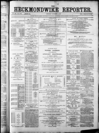 cover page of Heckmondwike Reporter published on November 2, 1889
