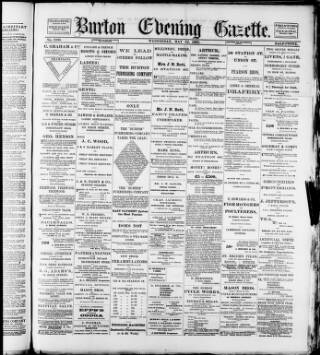 cover page of Burton Evening Gazette published on May 22, 1889