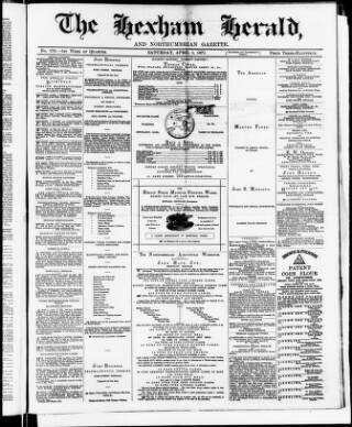 cover page of Hexham Herald and Northumbrian Gazette published on April 1, 1871