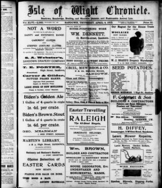 cover page of Isle of Wight Chronicle published on April 4, 1912