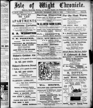 cover page of Isle of Wight Chronicle published on June 13, 1912