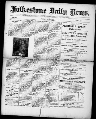 cover page of Folkestone Daily News published on April 1, 1910