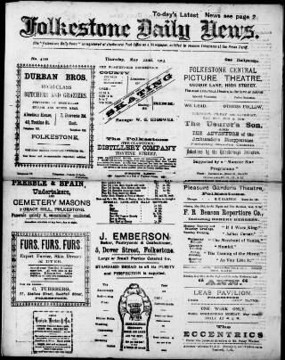 cover page of Folkestone Daily News published on May 22, 1913