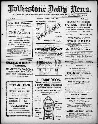 cover page of Folkestone Daily News published on August 2, 1913