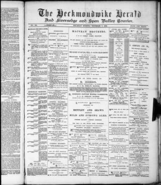 cover page of Heckmondwike Herald published on November 7, 1889