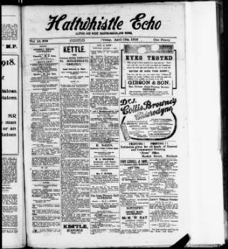 cover page of Haltwhistle Echo published on April 12, 1918