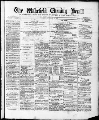 cover page of Wakefield Evening Herald published on November 28, 1889