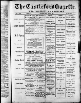 cover page of Castleford Gazette published on April 26, 1889