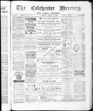 cover page of Colchester Mercury and North Essex Express published on April 12, 1889