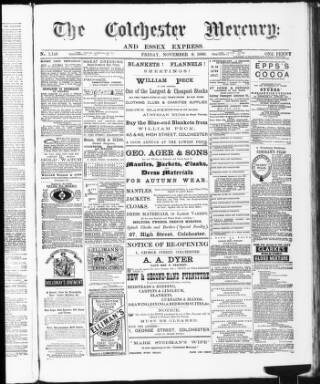 cover page of Colchester Mercury and North Essex Express published on November 8, 1889