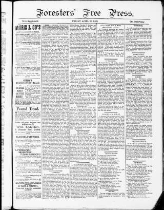 cover page of Forester's Free Press published on April 26, 1889
