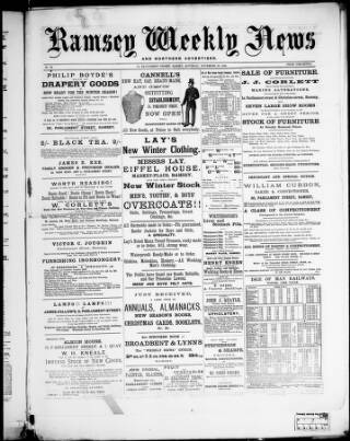 cover page of Ramsey Weekly News published on November 30, 1889